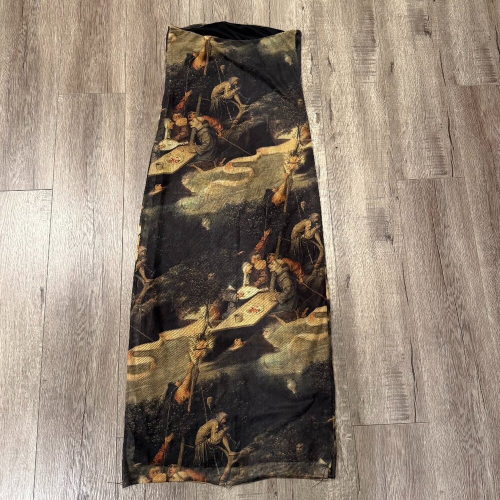 Renaissance Art Print Mesh Maxi Skirt M/L